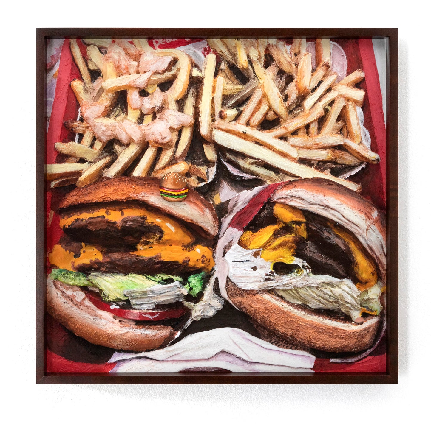 a digital print  of  two cheesburger with fries by the artist gina  beavers